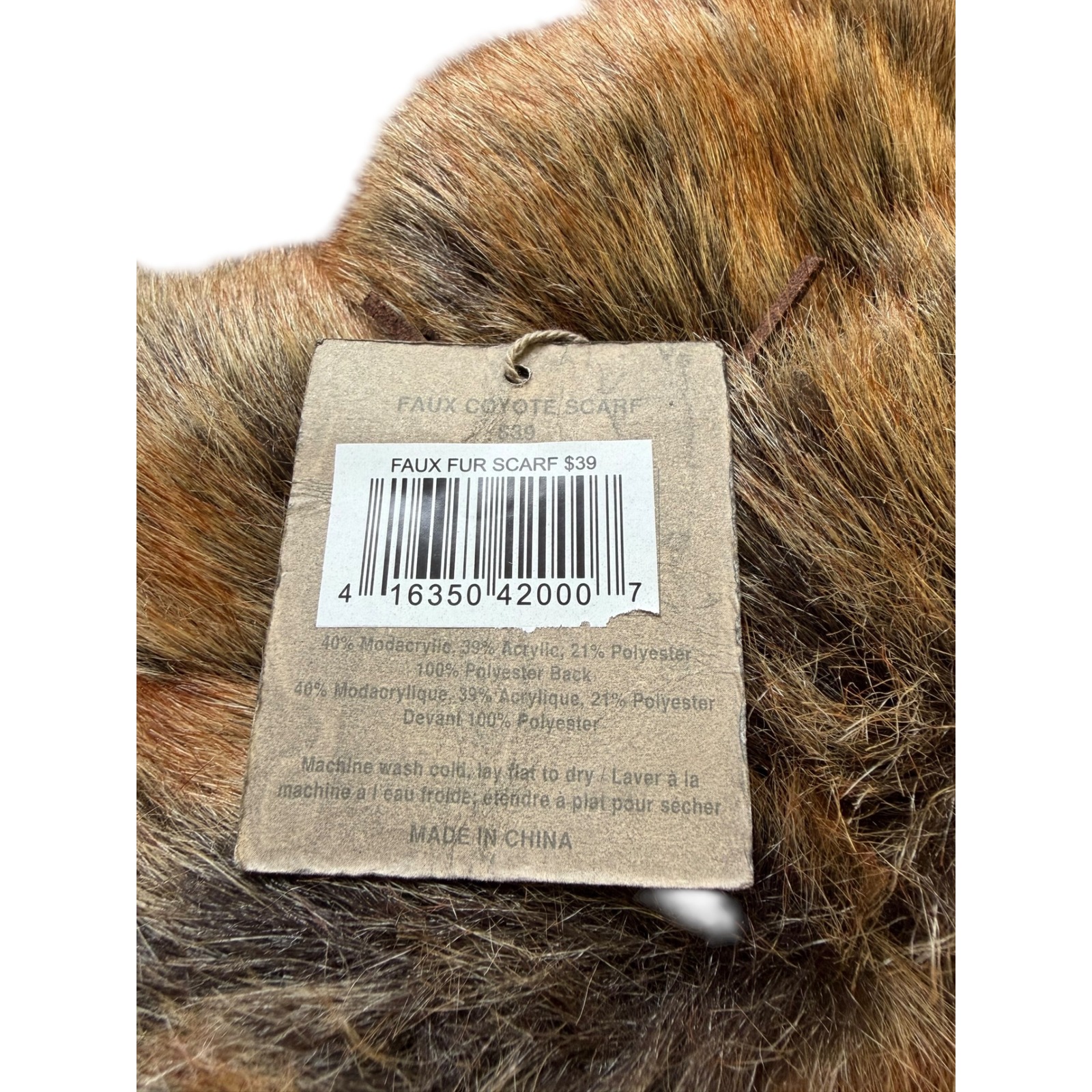 Rh Restoration Hardware Scarf Brown New Faux Coyote Luxe Fur Women Os Nwt — image 3 of 5